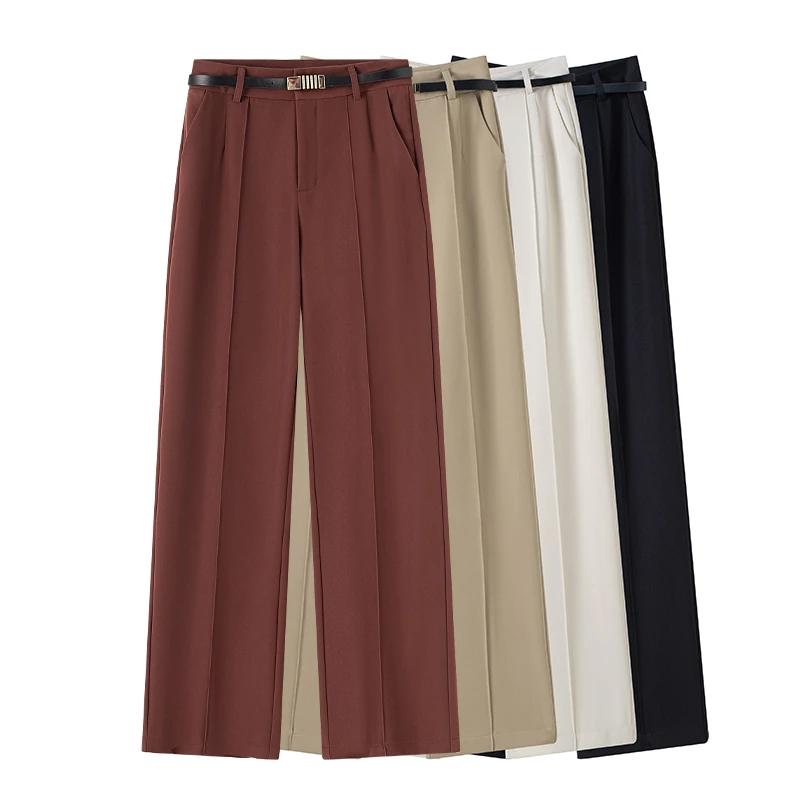 新款西装直筒裤女2024款高腰垂坠感直筒休闲拖地西裤子