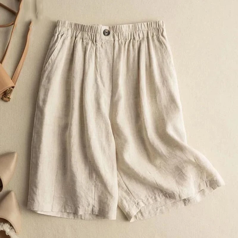 2025年夏季新款复古高腰棉麻五分裤女薄款宽松大码显瘦阔腿裤短裤