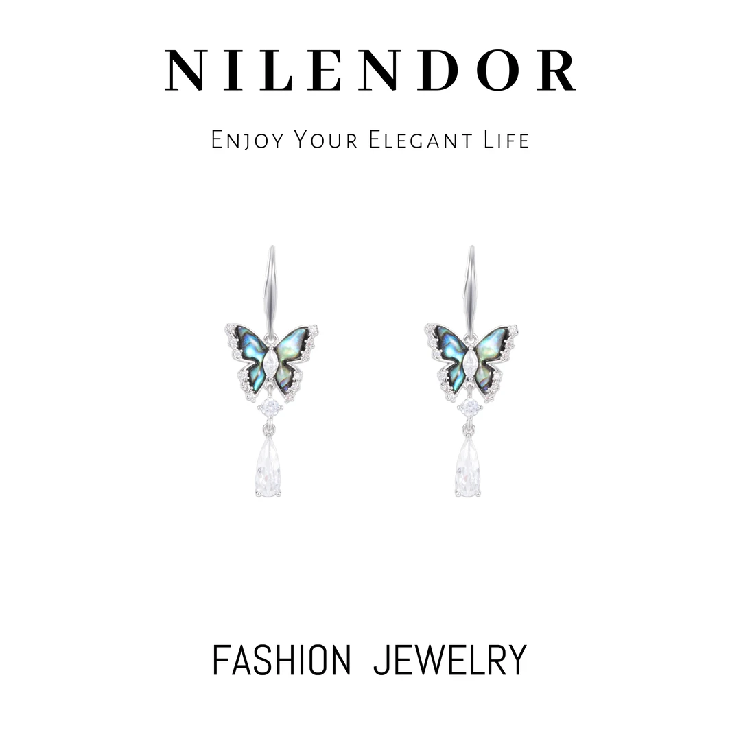 铜合金仿水晶耳饰 ES-109精致微镶水晶蝴蝶气质复古耳环