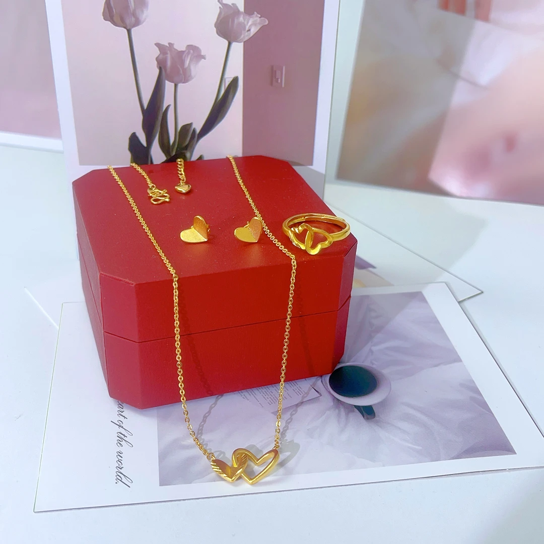 铜合金项链 453新款三件套首饰耳环项链戒指爆款白搭时尚金色