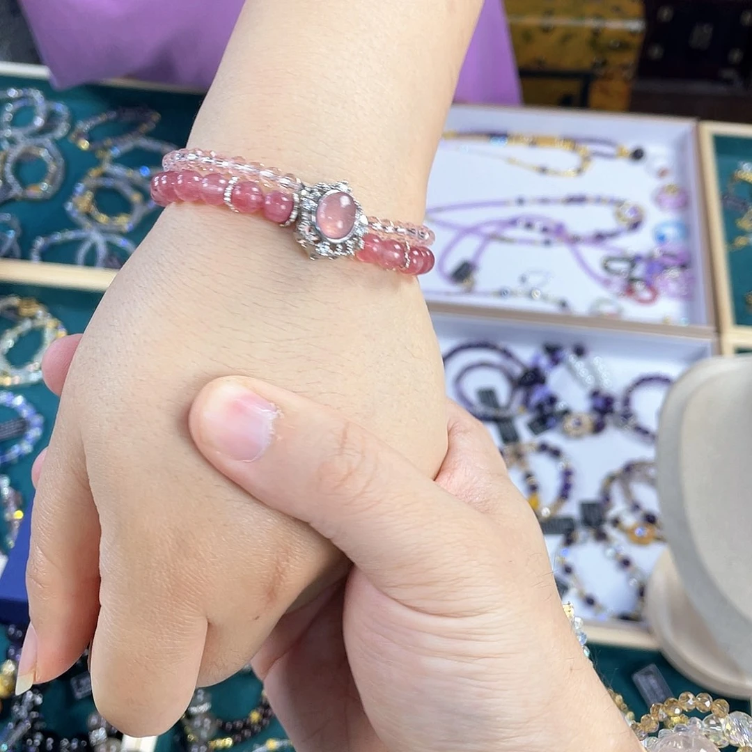 水晶手链银S925镀金镶嵌