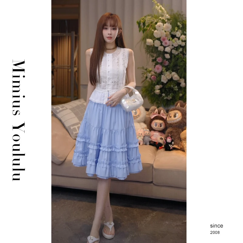 【mimius】七七 重工高级刺绣蕾丝木耳花边衬衫+半裙（正腰） G06235