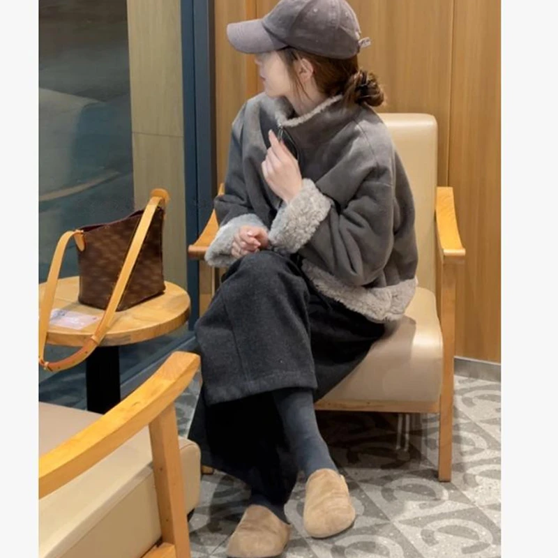 【洋气暖暖】冬季新款韩系休闲宽松百搭时尚显瘦两面穿短外套女装