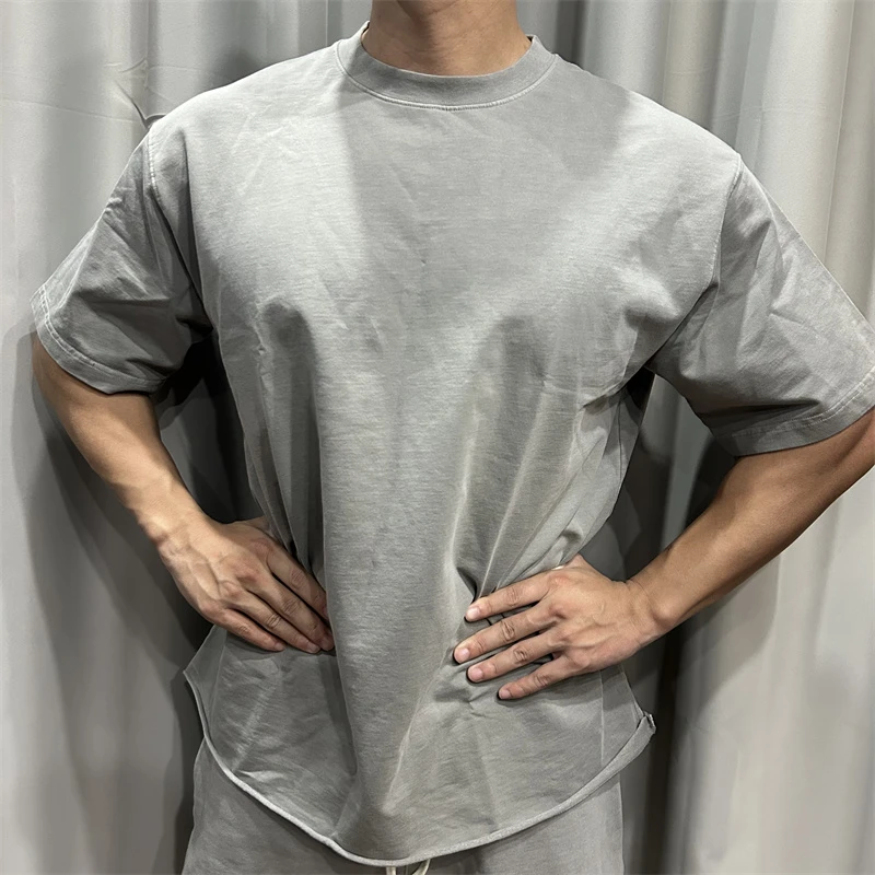 DeweLvum重磅水洗运动休闲短袖T恤男潮宽松夏季圆领半袖上衣男装