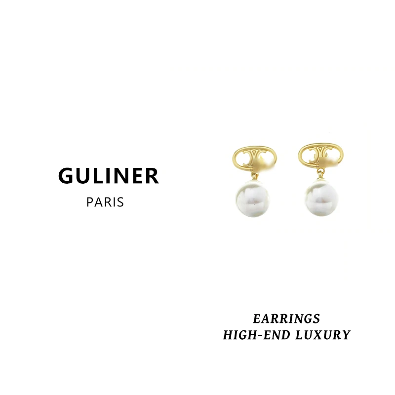铜合金耳饰 GL 凯旋门珍珠耳钉金色时尚设计师款 4403