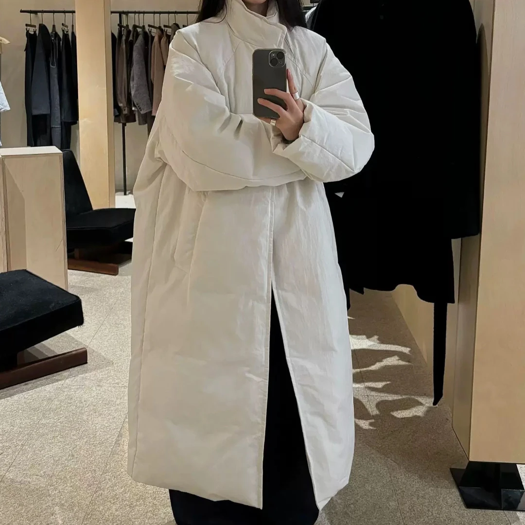 韩国东大门2024冬季新款时尚气质毛领工装抽绳中长款派克羽绒外套