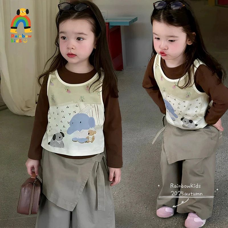 【彩虹家】2025秋款卡通小象长袖背心套装-66096