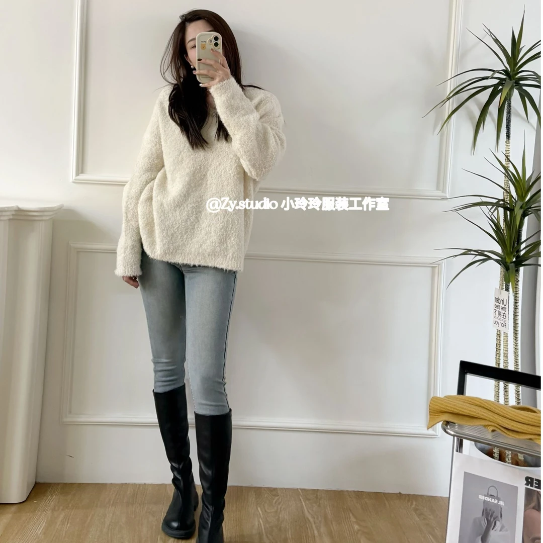 经典百搭两粒扣显瘦小脚牛仔裤88637（植绒）