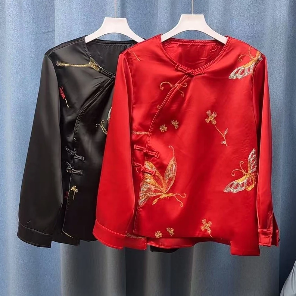 春秋红刺绣外套中国风重工绣花开衫