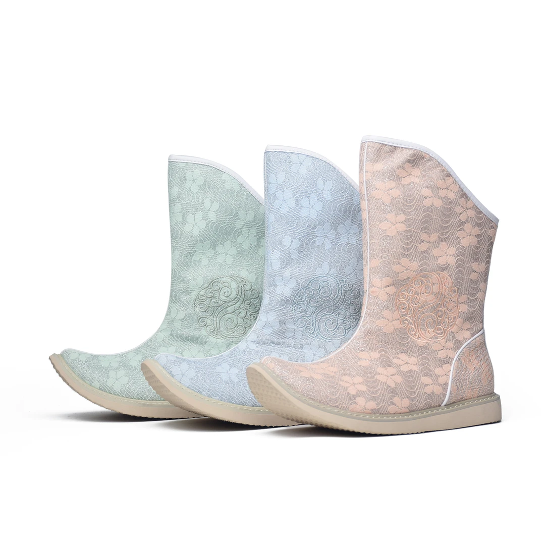 【花纳】国风质感提花布透气低筒靴女士蒙古靴66-7778