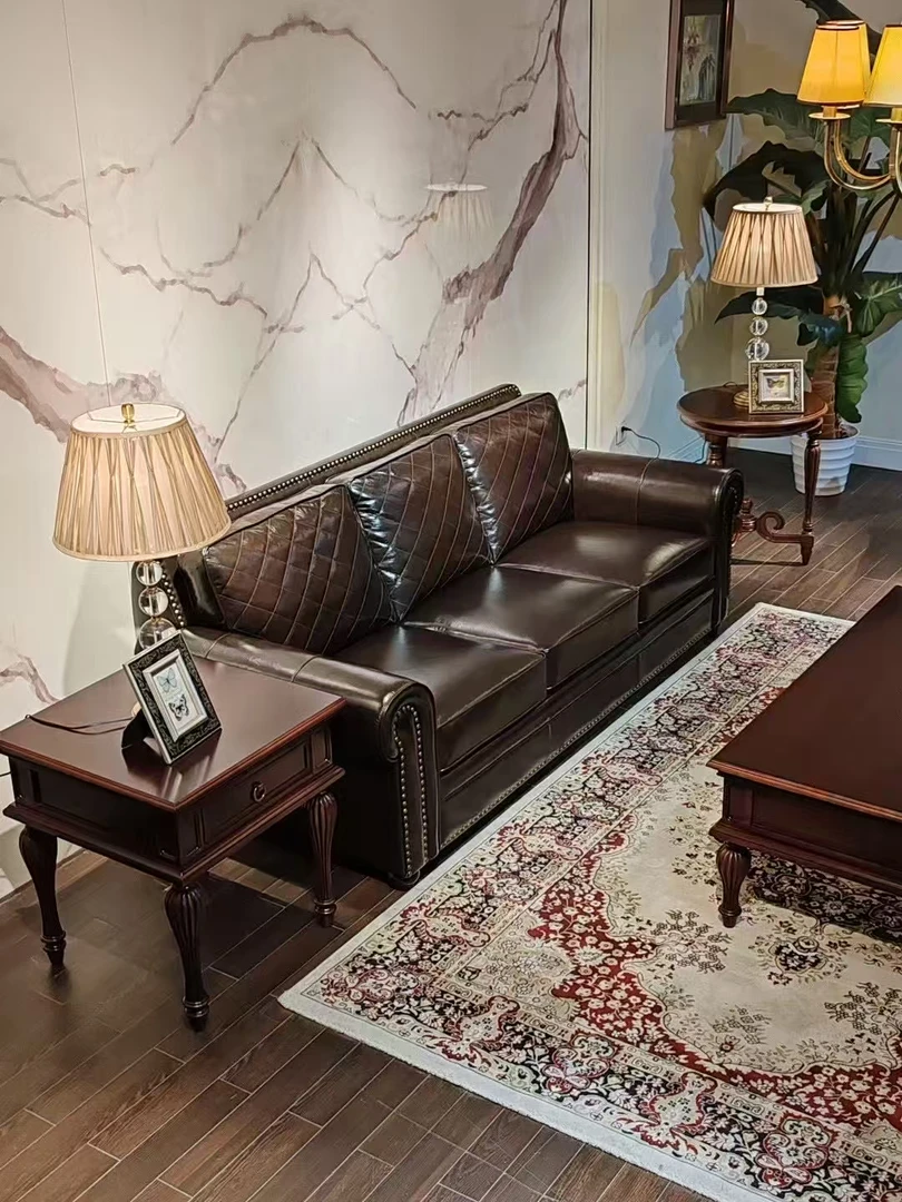美式皮艺沙发客厅大小户型1234真皮沙发组合家用美式沙发
