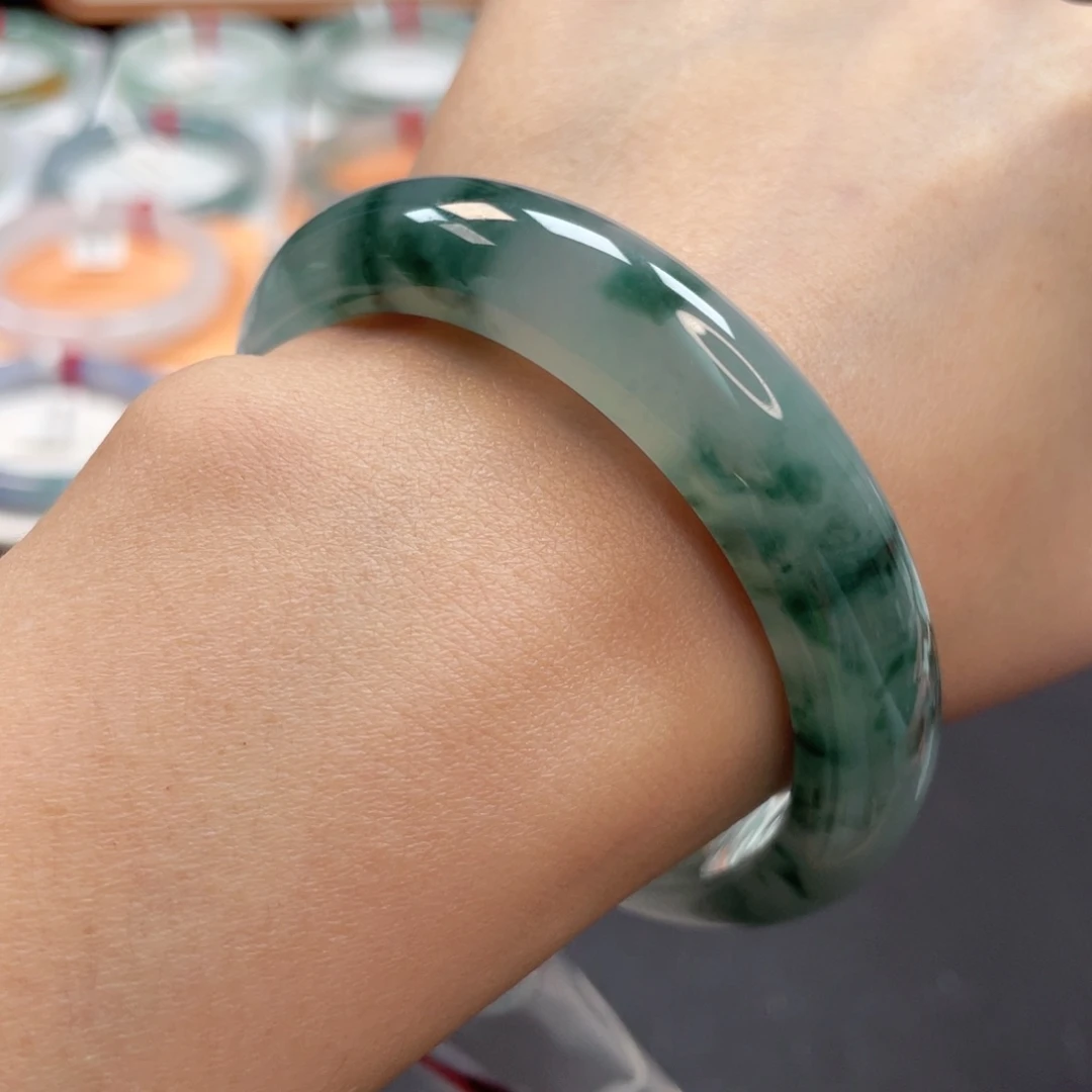 【闪购商品】翡翠手镯未镶嵌55胶润细腻种老蓝底蓝花27号