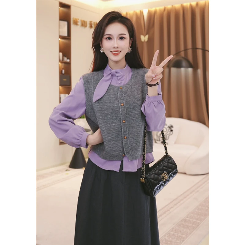 法式温柔气质衬衫上衣配马甲2025秋季新款百搭显瘦两件套TU29801