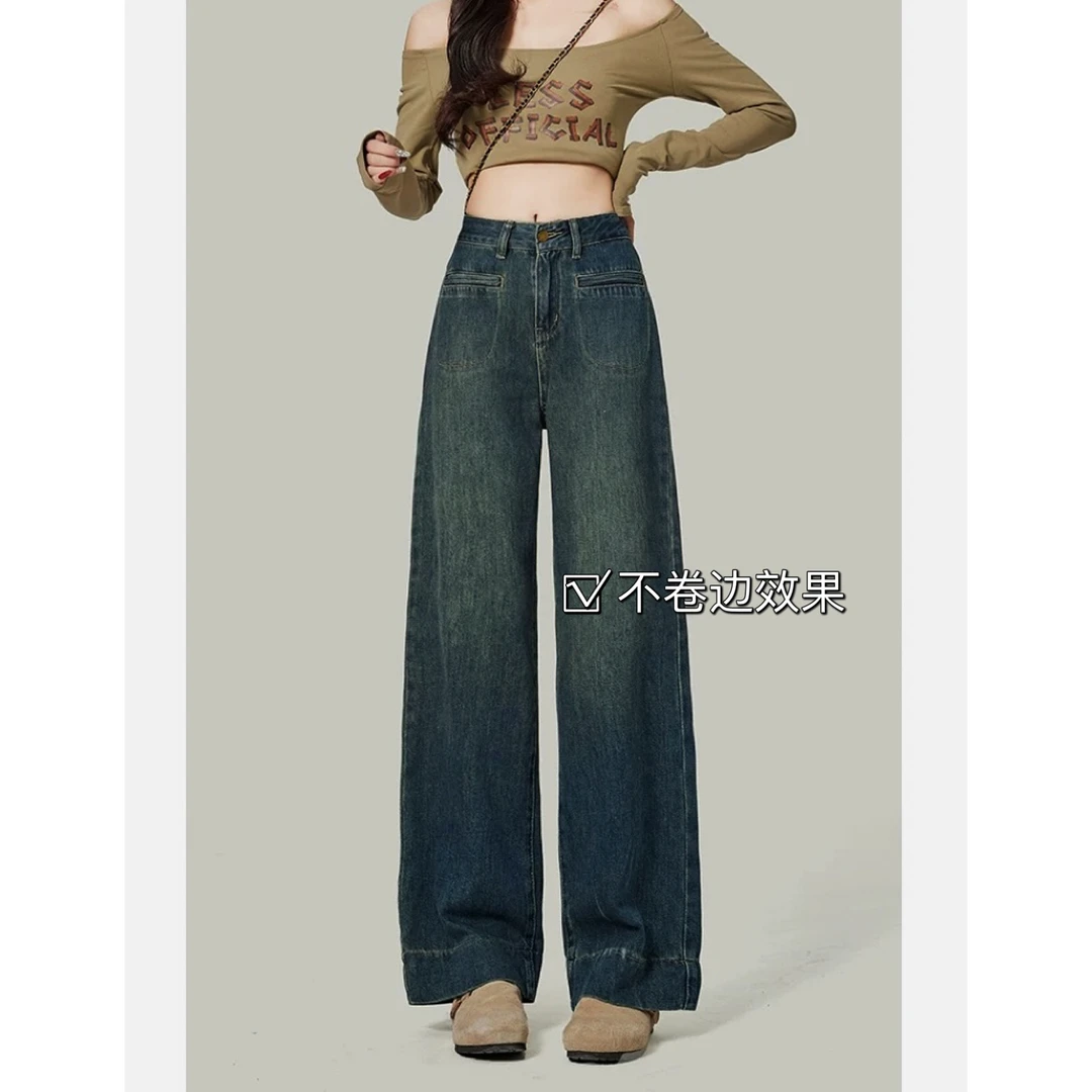 夏季新款休闲百搭高腰直筒可卷边牛仔裤-00152