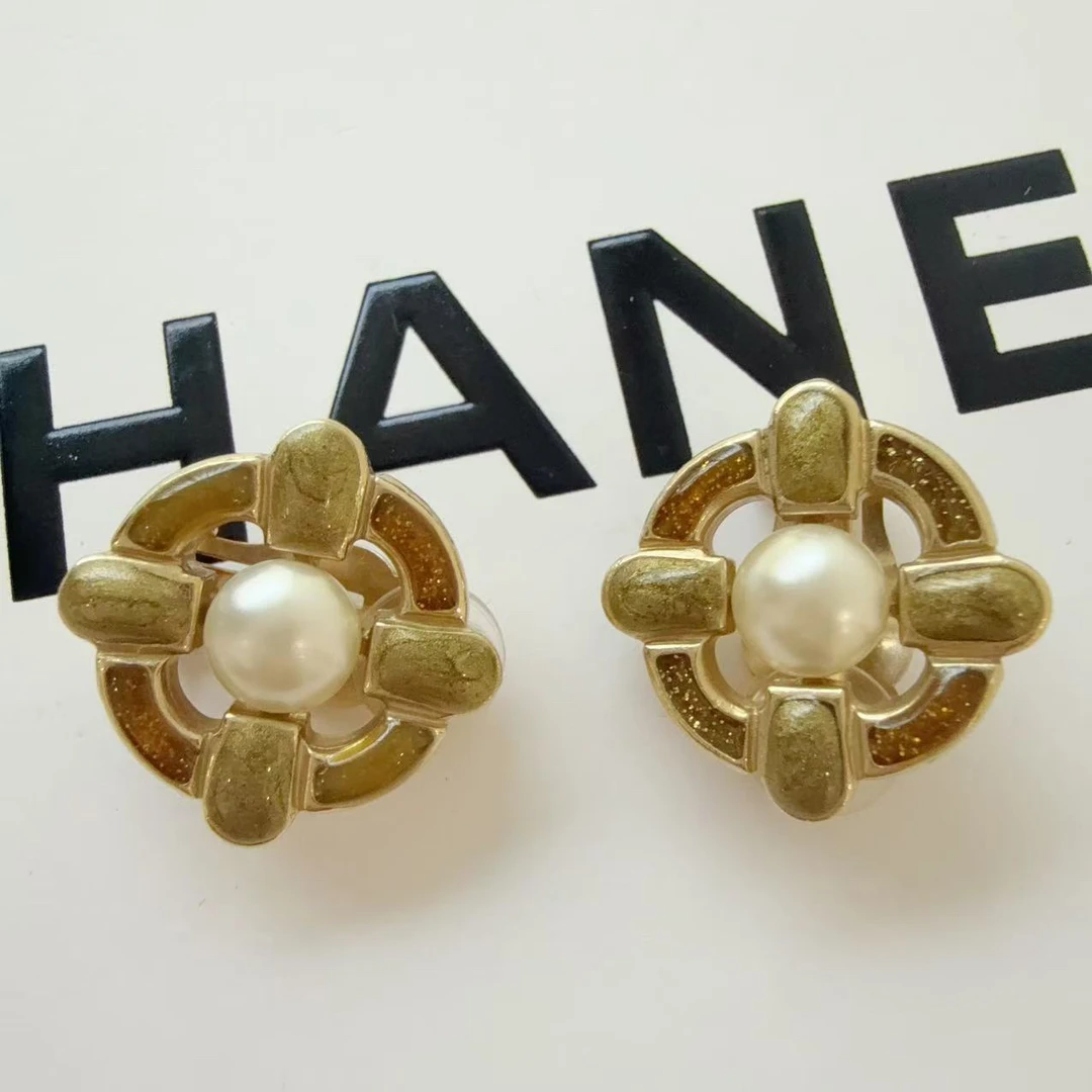 95新 Chanel/香奈儿 Chanel vintage香奈儿中古珍珠琉璃耳夹