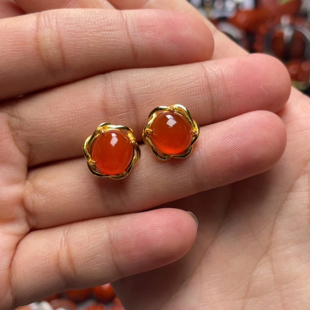 【闪购商品】银S925镶嵌保山冰红太阳花耳钉南红玛瑙