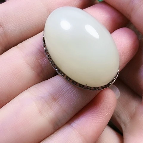 和田玉戒指银S925镶嵌