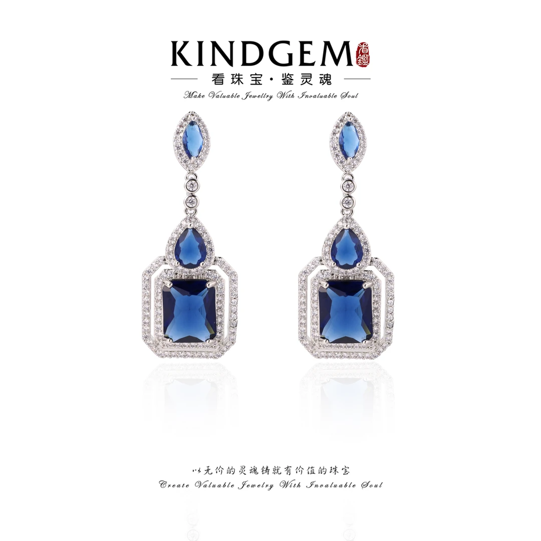 铜合金锆石耳饰 蓝色优雅精致重工镶嵌时尚耳环 AE89XYWC-22655