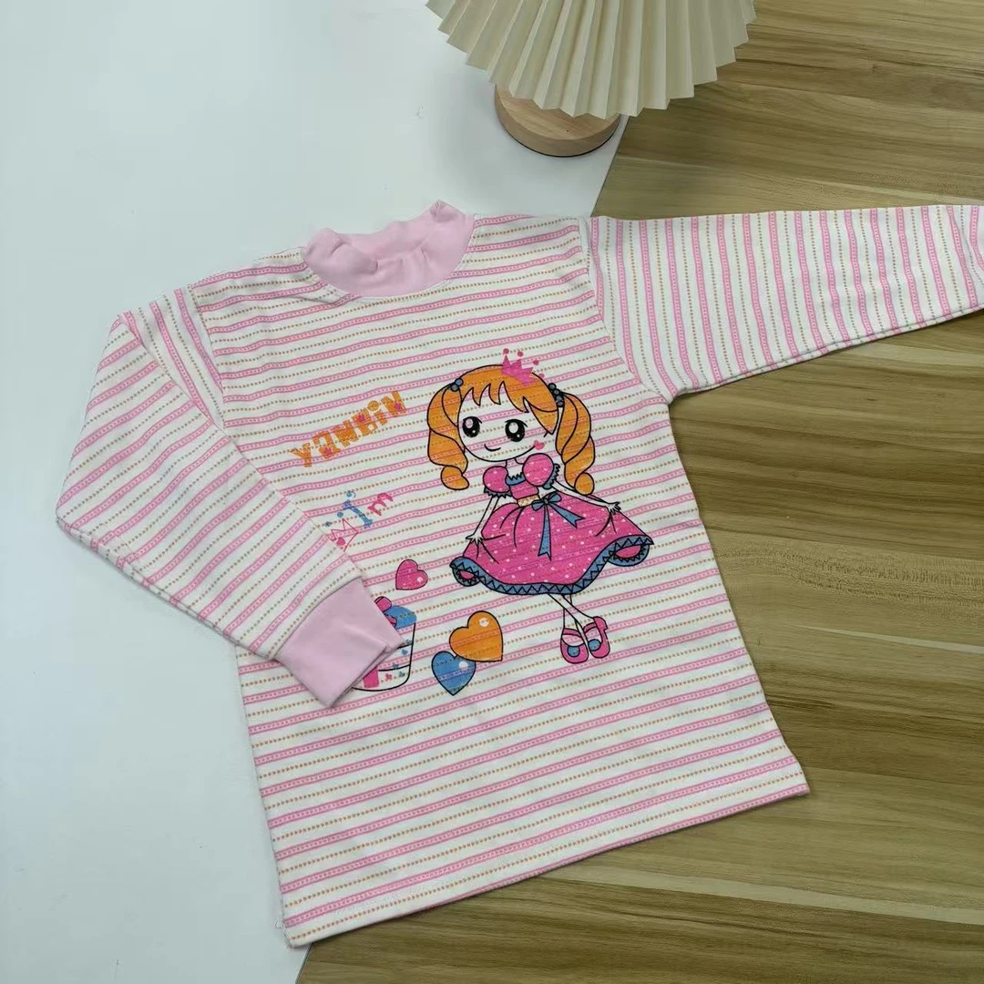 9032女童粉色条纹纯棉秋衣