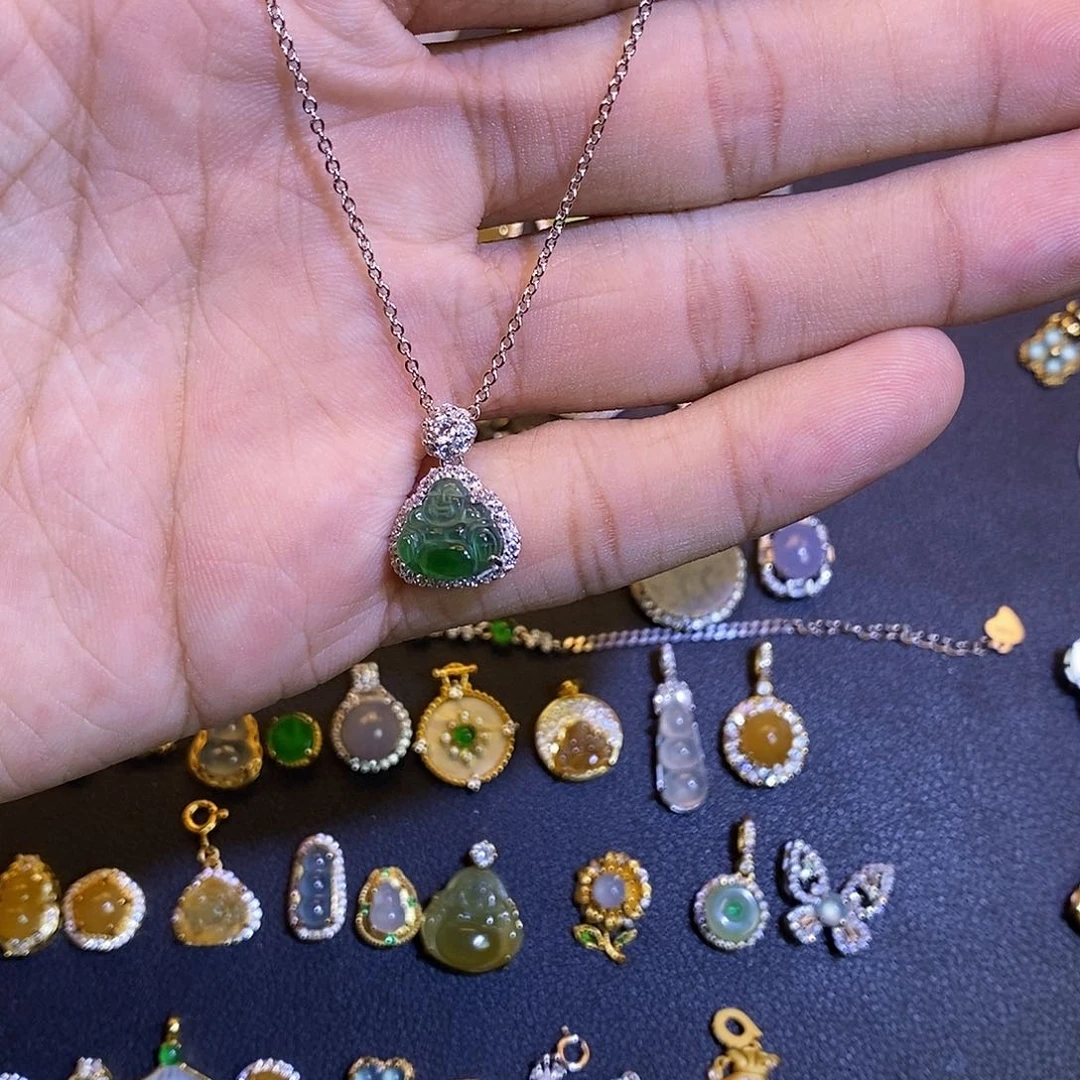 吊坠(不含链)银S925镶嵌翡翠