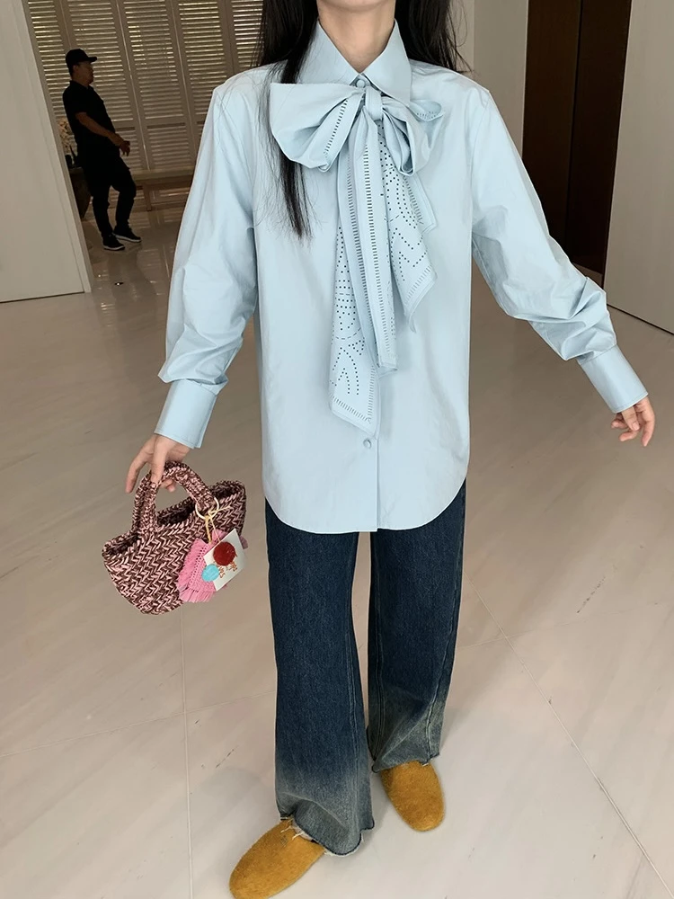 小众设计气质蝴蝶结系带法式雕花飘带可拆卸洋气独特别致衬衫上衣