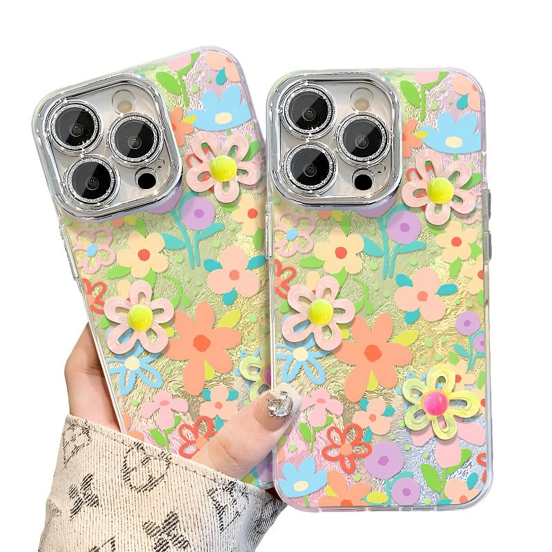 立体彩色花朵手链适用苹果16promax华为小米vivoOPPO红米小清新壳