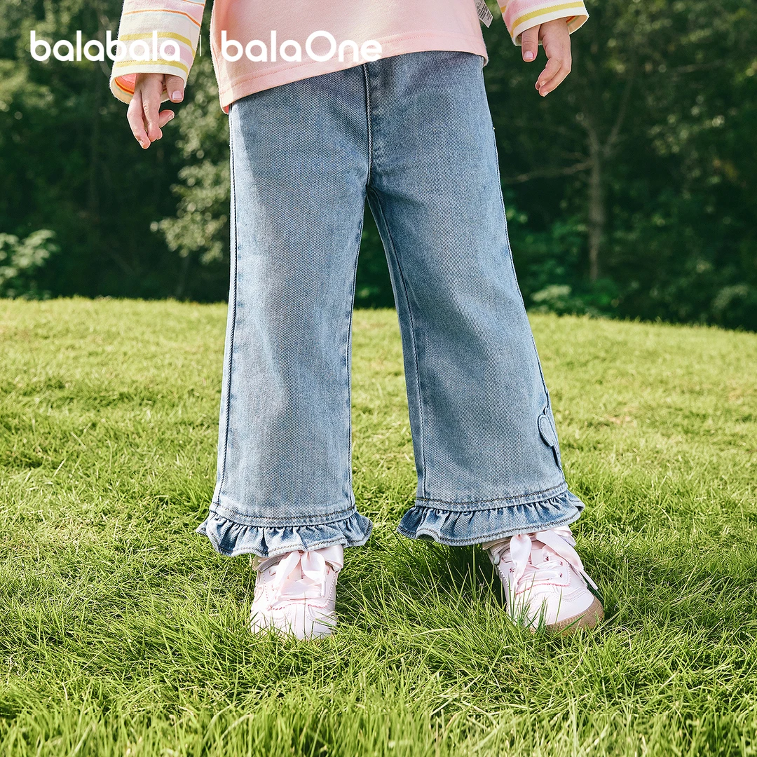 【balaOne】巴拉巴拉童装儿童长裤女童2026新款春秋装直筒牛仔裤