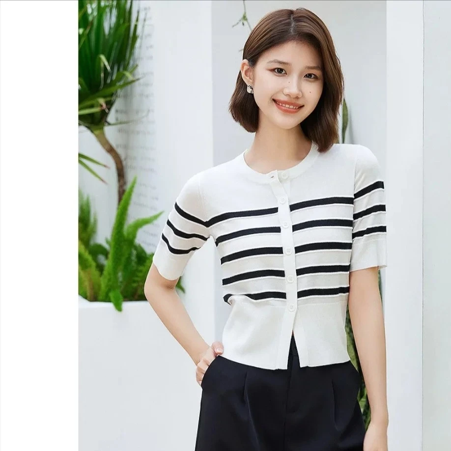 （老板娘专属）82531款开衫毛针织衫圆领设计感极简风撞色