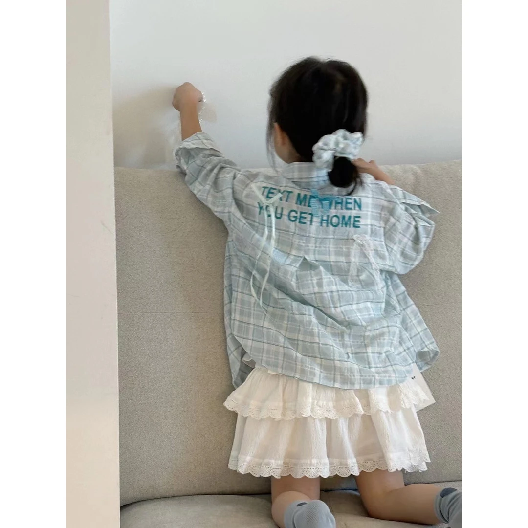 2025春季新款韩系女童格子衬衫女宝宝休闲宽松上衣刺绣舒适外套潮