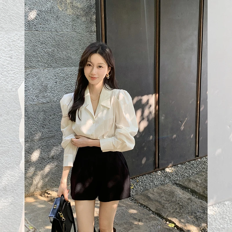 廓形泡泡袖经典衬衫 QC233036