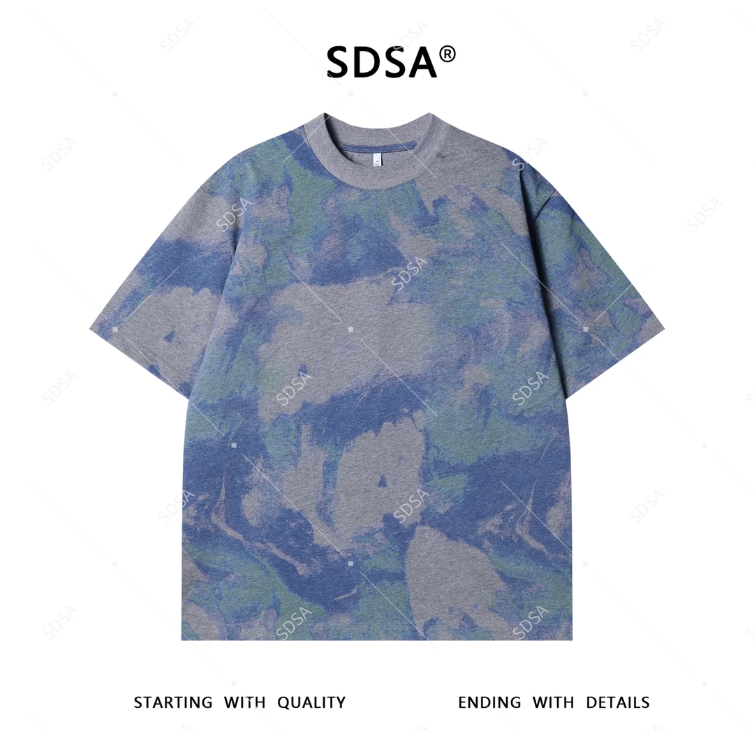 T4148夏季高级感新款男士韩版扎染撞色设计短袖T恤圆领百搭上衣