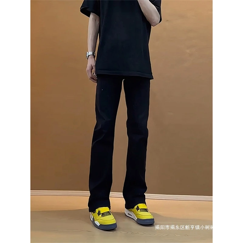 黑色柳叶弯刀牛仔裤男款春季修身直筒裤子美式高街