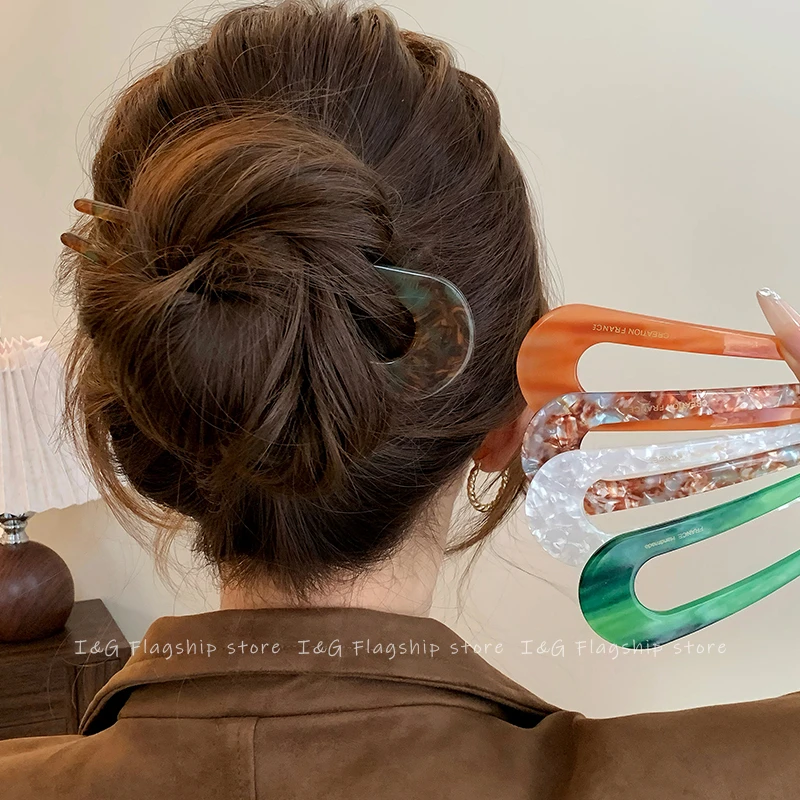 盘发u型发簪日常通勤高级感大号神器女u形簪子发夹头发钗发叉头饰