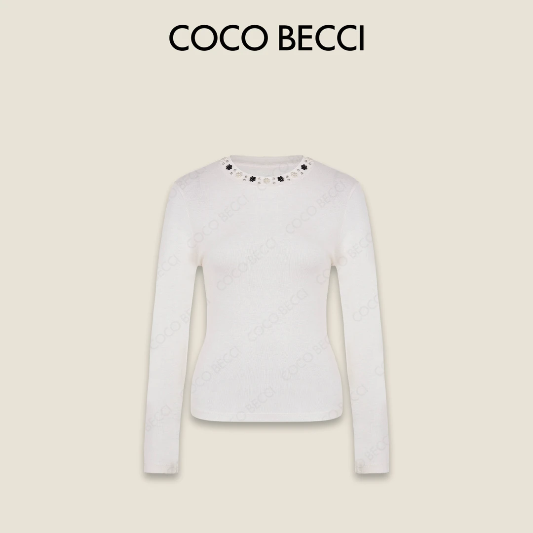 COCO BECCI【串珠奶皮打底】山羊绒花朵点缀气质针织衫CFLJC323021