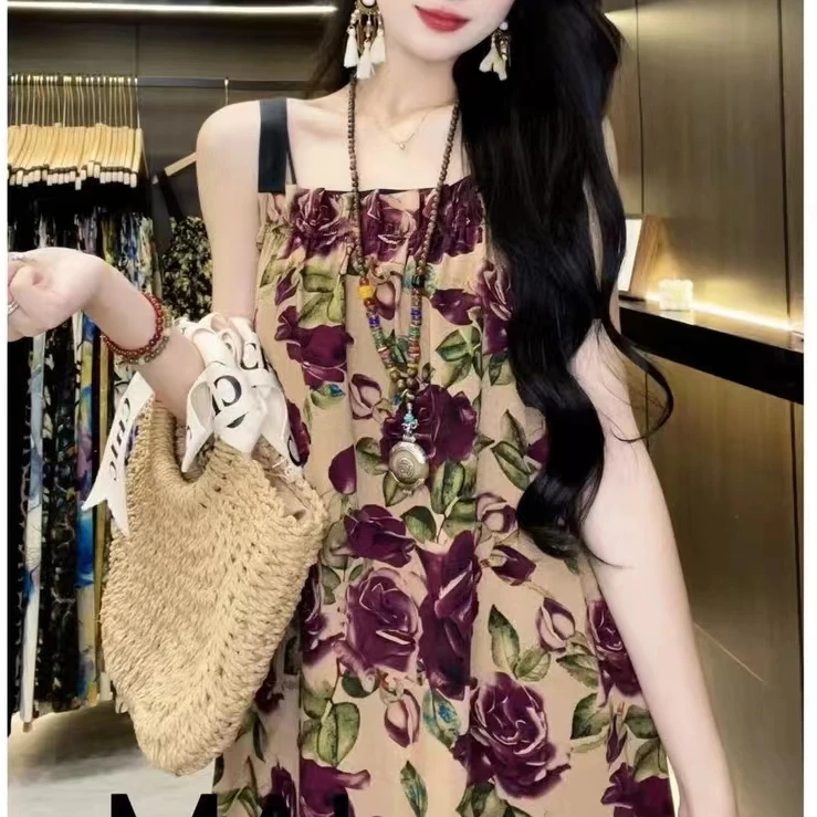 新款宽松长裙轻奢2025女款夏季无袖气质时尚百搭减龄吊带连衣裙