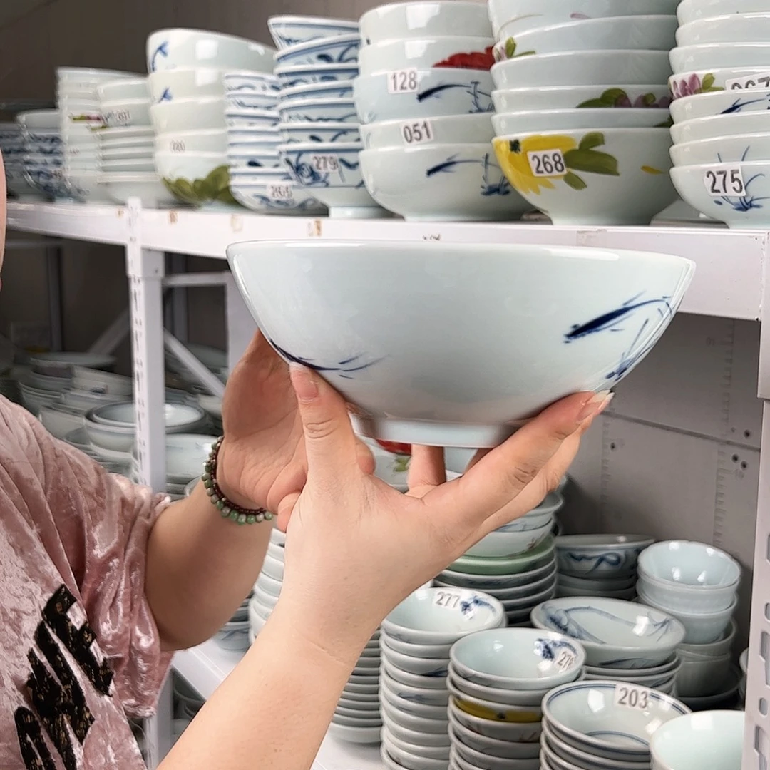 中瑕画鱼8寸老面碗（单只装）
