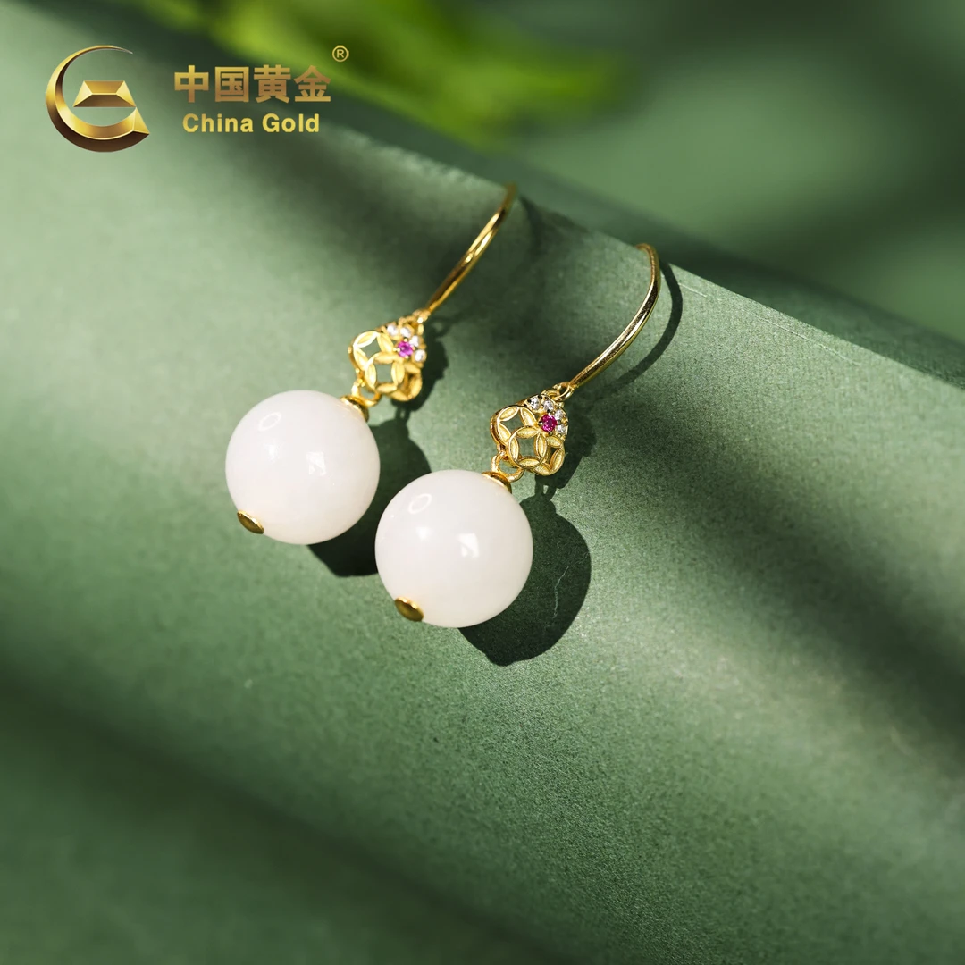 【中国黄金】漪柔 | 和田玉*耳饰*S925银镶嵌-R1269-Y