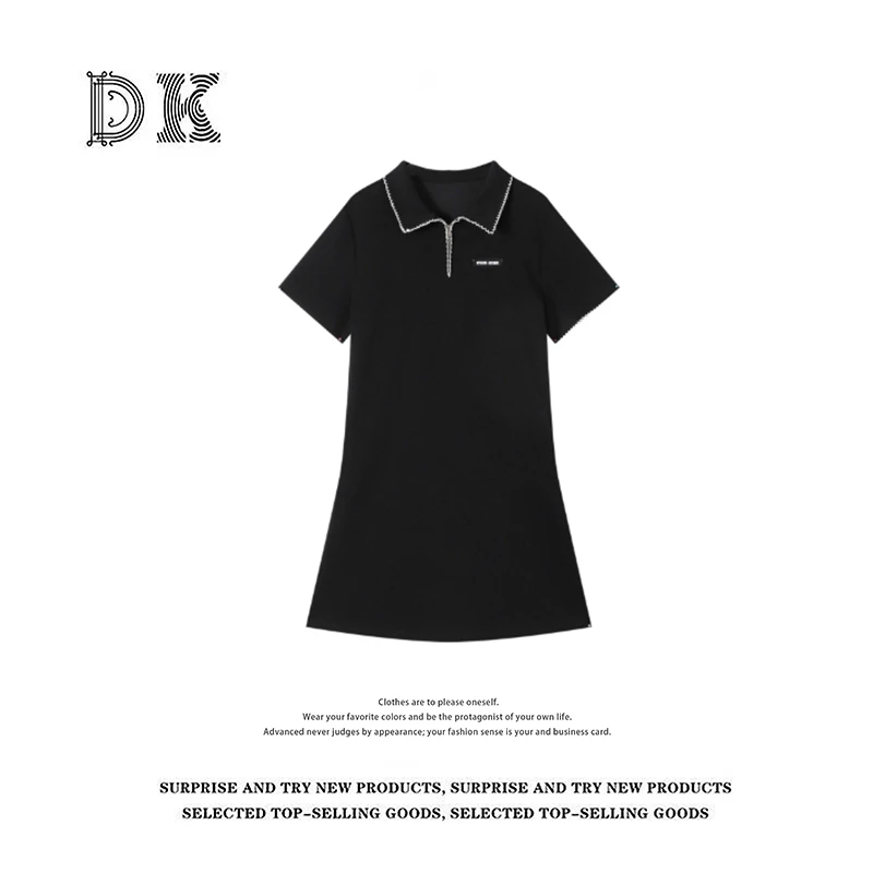 DK 2025夏季女装设计感高级感拉链POLO领短袖连衣裙 65219