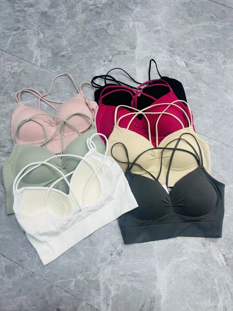 BAOZI【002#】新款多色舒适柔软无钢圈大V聚拢交叉细肩带吊带美背