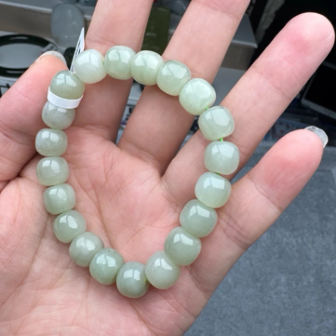 天然和田玉老型珠冰晴手串卡10