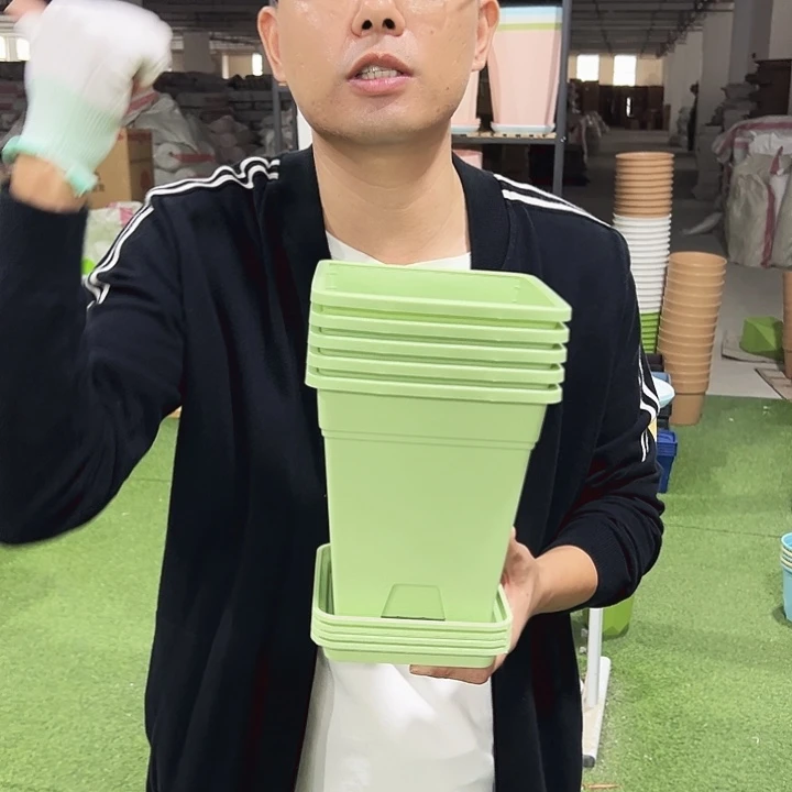 正品方形口16高18果绿带托5个