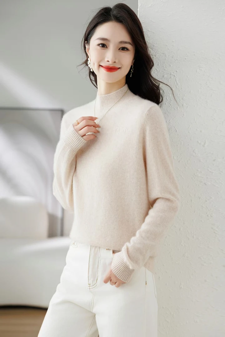 山羊绒衫半高领纯色羊绒女针织打底衫
