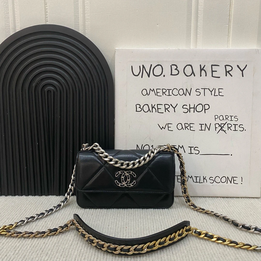 95新 Chanel/香奈儿 黑银19bag mini链条包