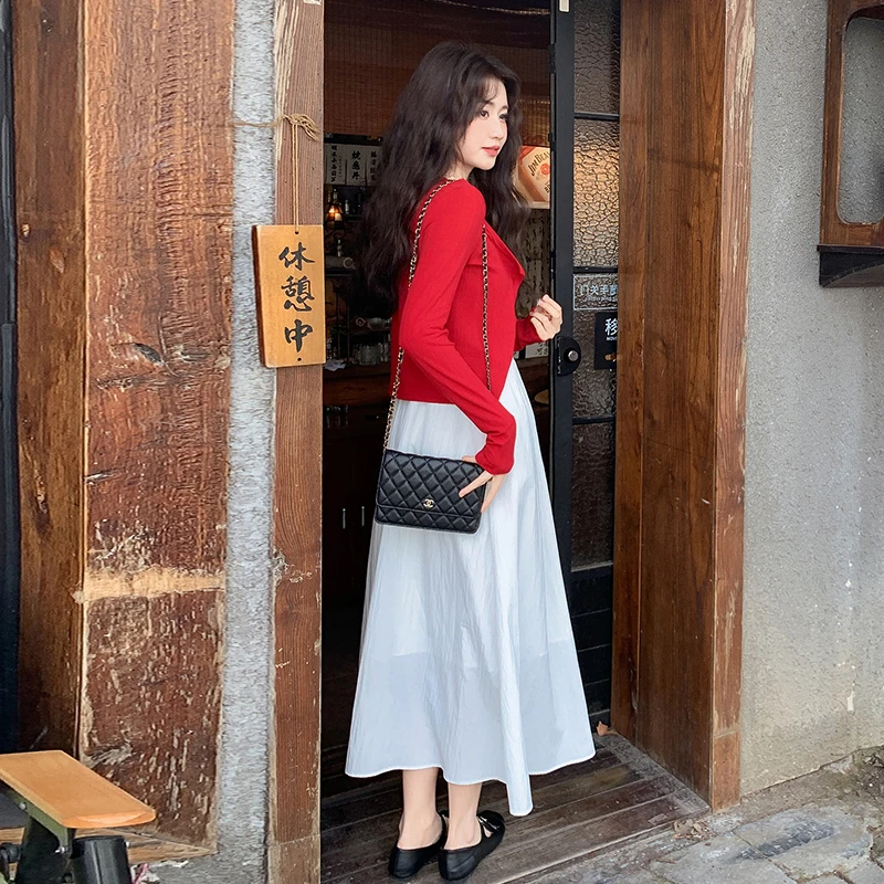 2025夏季新款法式温柔套装裙收腰吊带连衣裙长袖开衫外套两件套女