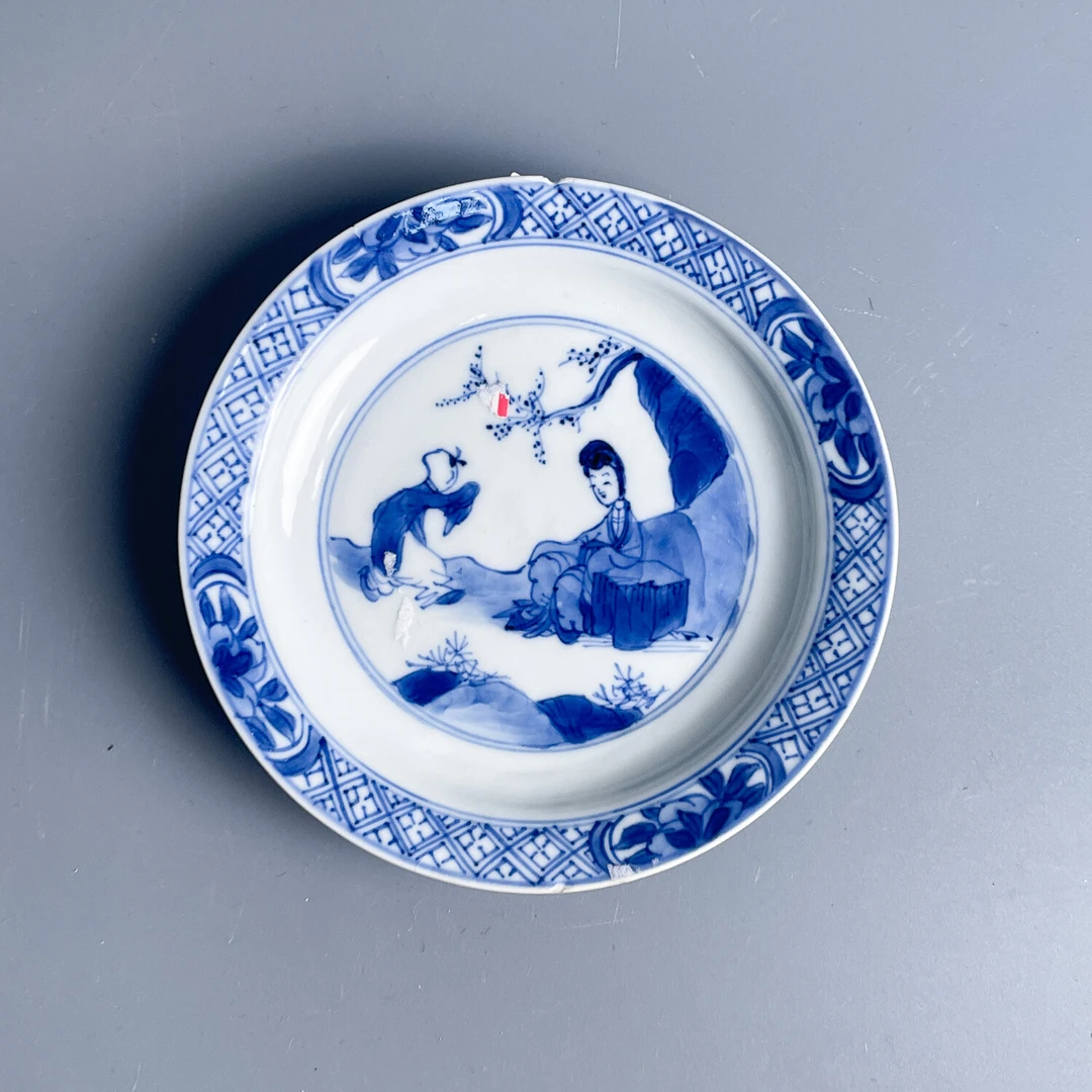 清康熙 青花三娘教子图小碟-M25LH001818-02
