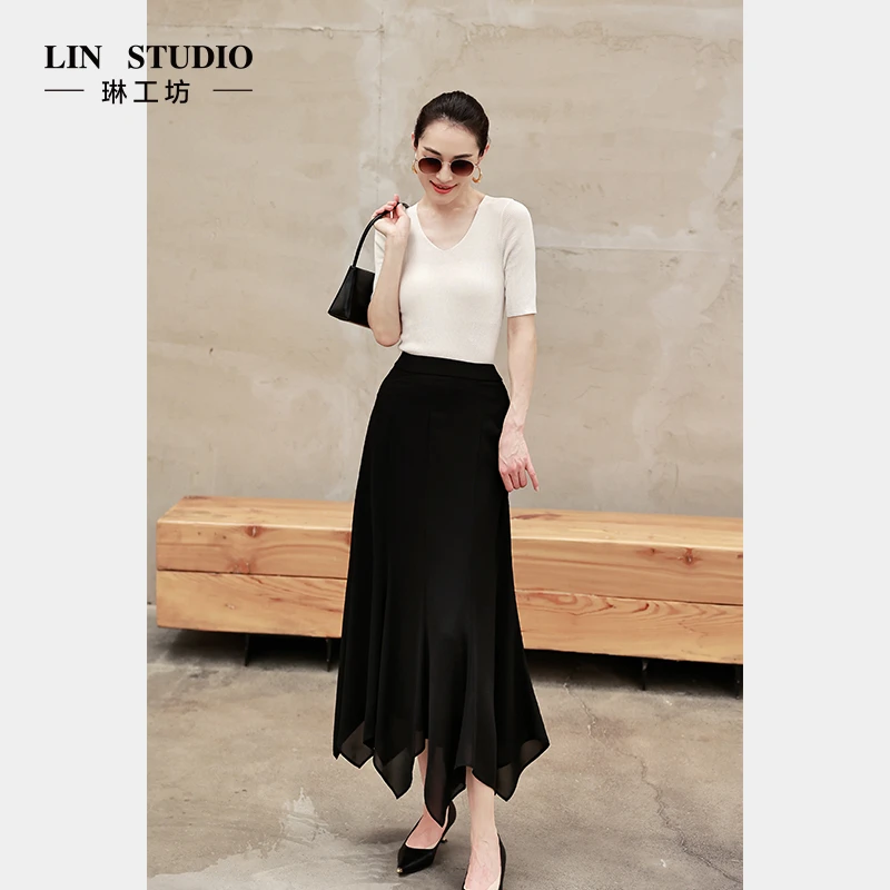 【桑蚕丝+莱赛尔+棉】琳工坊“画檐”白色针织衫气质显瘦唐琳设计师