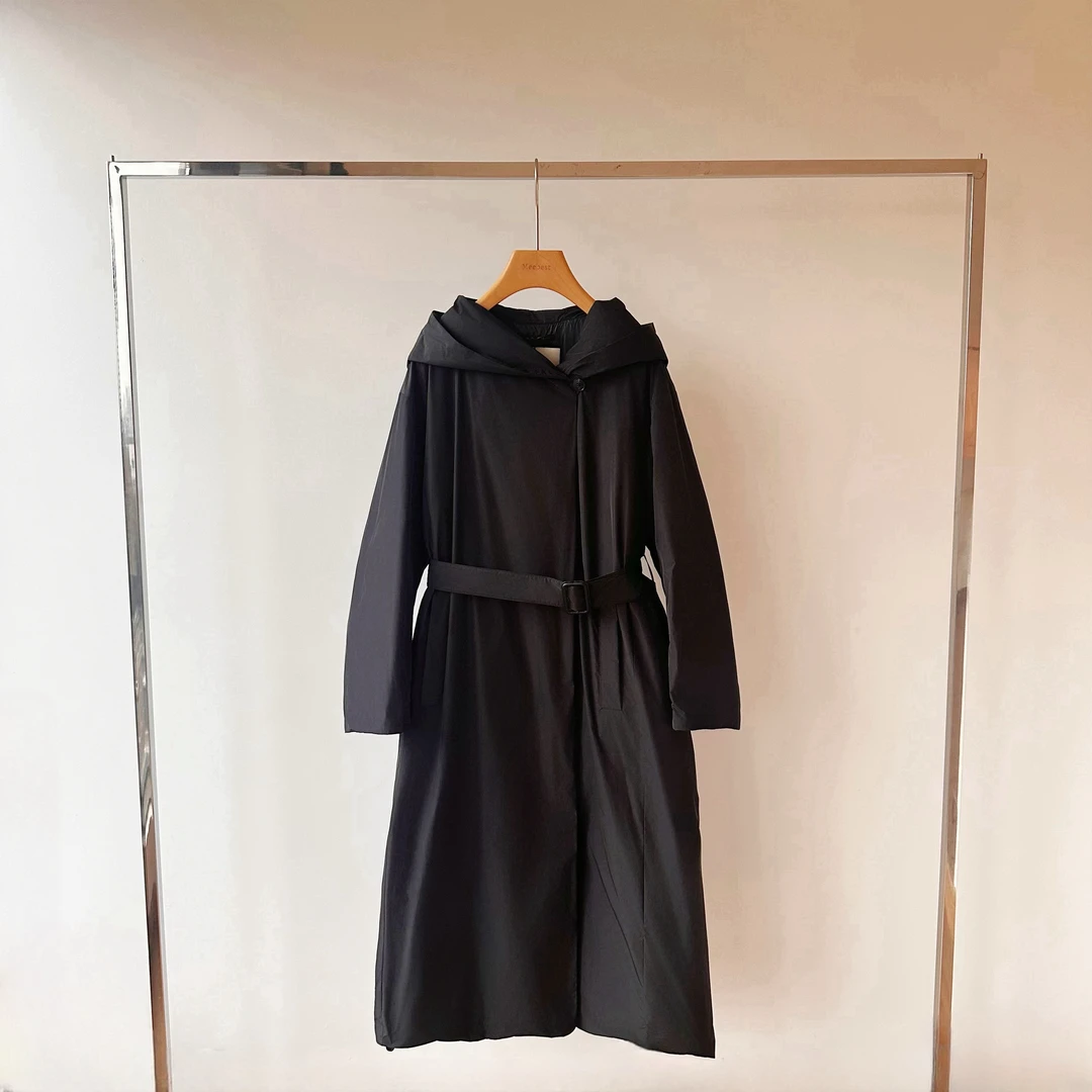 【meebest】CX-03意大利小狗~连帽侧排扣系腰长款风衣羽绒服