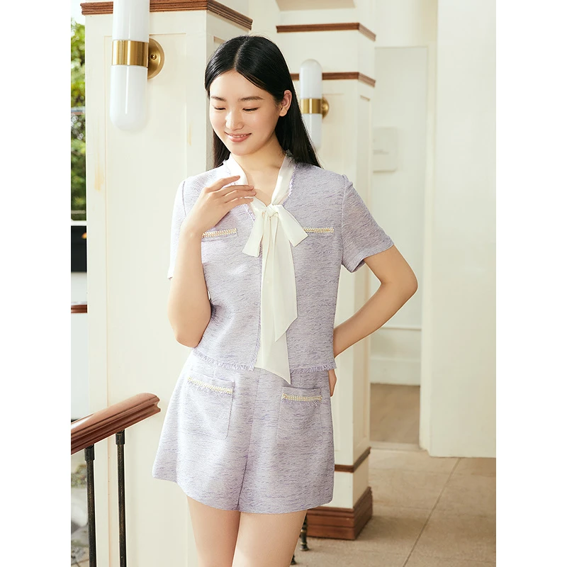 YINER音儿专选2025年丁香紫流苏小香风亚麻减龄感衬衫8C65270246