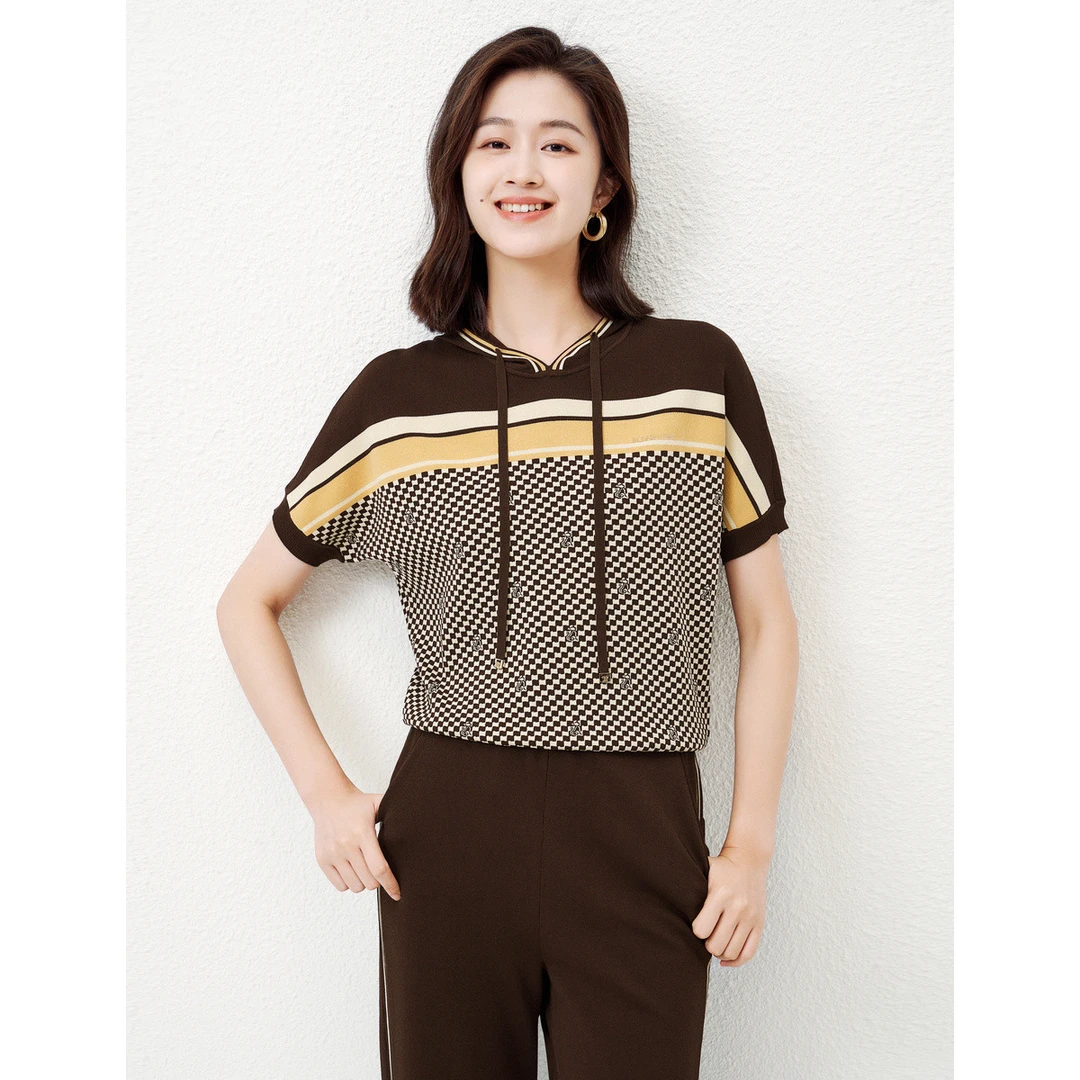 【丽公主专属】设计感短袖连帽针织衫上衣女EZ01769Q7/EZ01770B7