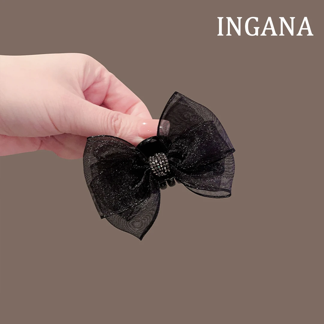 发夹女2025新款黑色网纱蝴蝶结抓夹小号前额碎发鲨鱼夹半扎发发卡